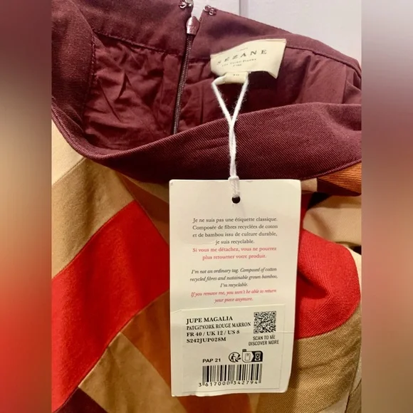 Magalia Skirt - Patchwork Red Brown, Size 8/FR40 NWT - Picture 11 of 11